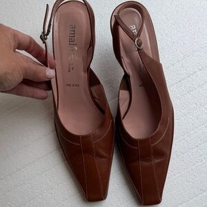 Nordstrom Brown Leather Slingback Heels
